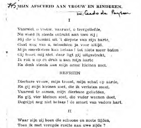 Mijn afscheid aan vrouw en kindern